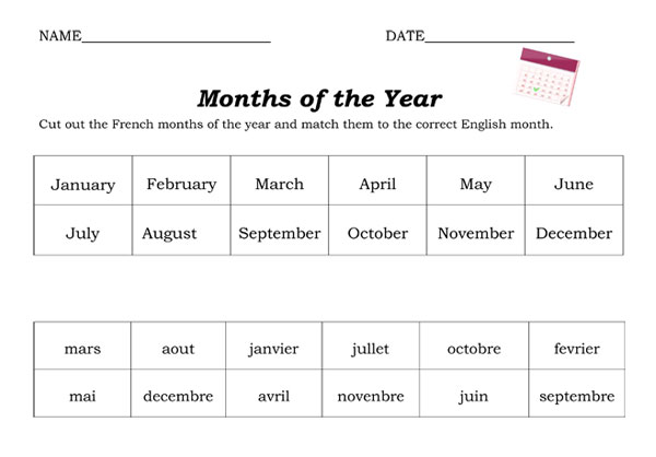 Months Of The Year And Date Matching Game In English Spanish French